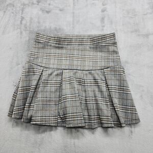 Hesperus Skirt Womens L Black Brown Plaid Pleated Pull On Mini Preppy Schoolgirl